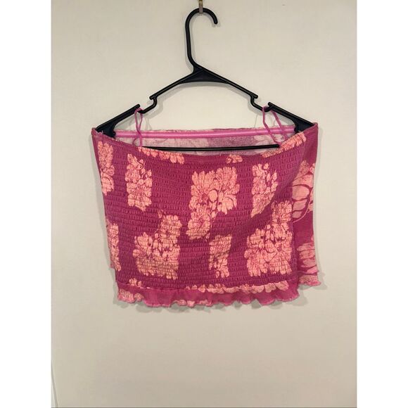 Free People Poppy Tube Top Pink Combo Floral Large - Picture 3 of 5